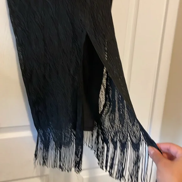 Vintage black fringed long skirt boho gatsby romantic goth witchy - Picture 6 of 8
